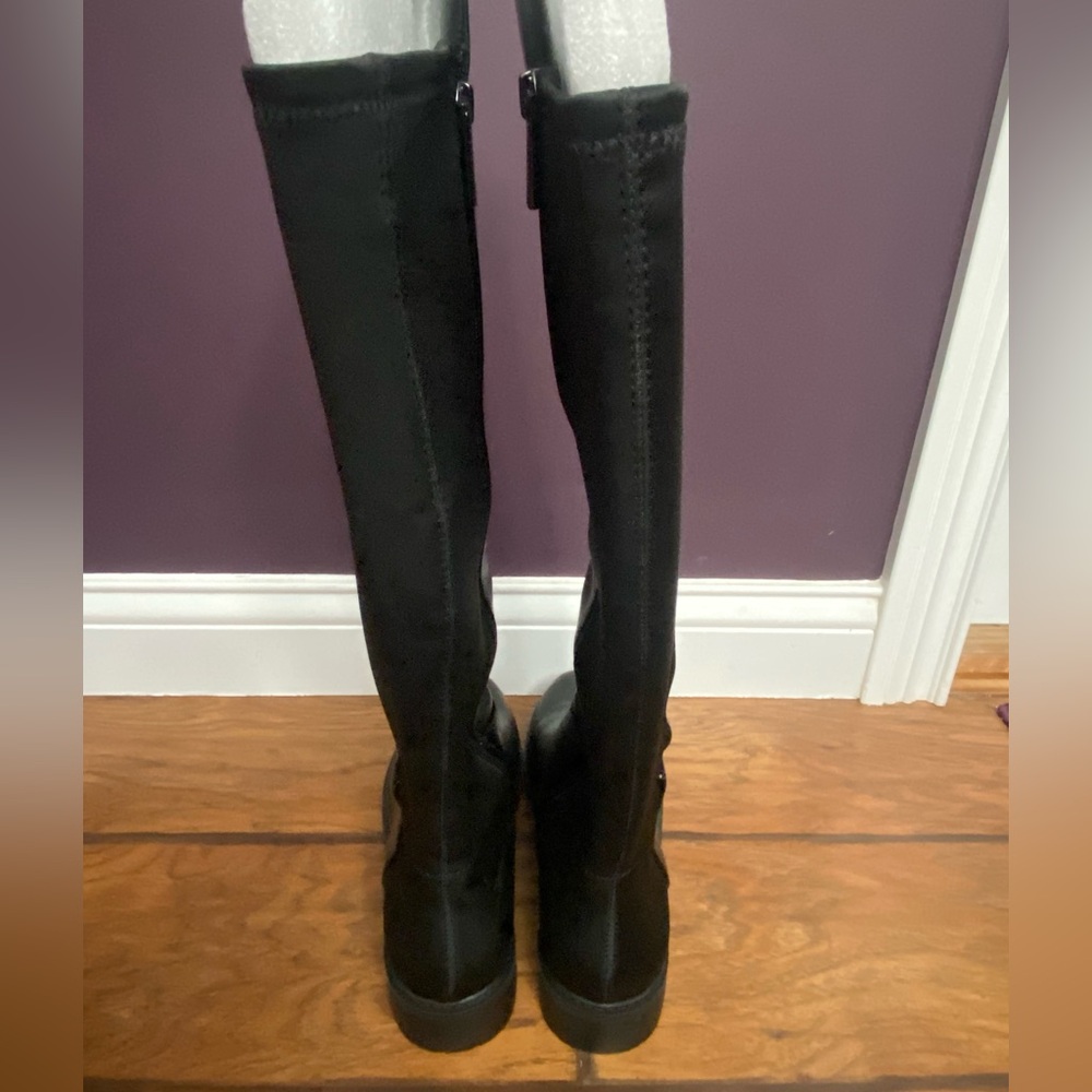 Anne Klein Black Leather and Fabric Boot - Picture 4 of 11